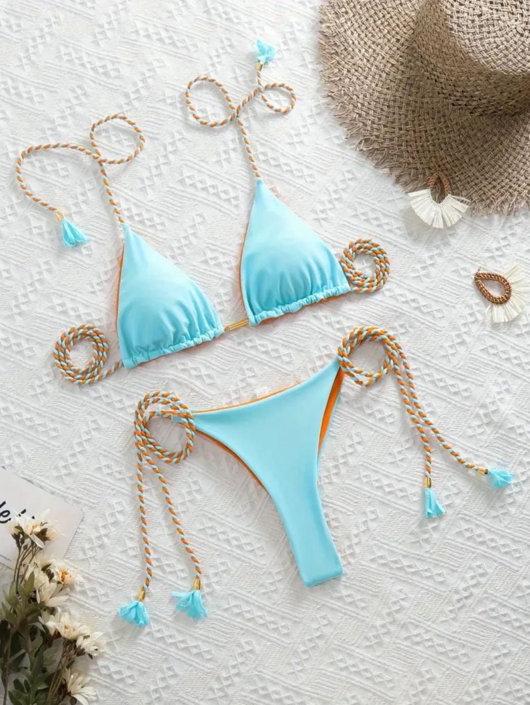 BIKINI MARAGI CELESTE CON TIRA NARANJA
